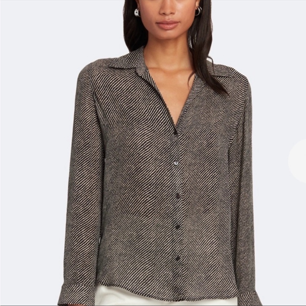 NWT L’AGENCE Nina Striped Silk Long Sleeve Blouse, xs